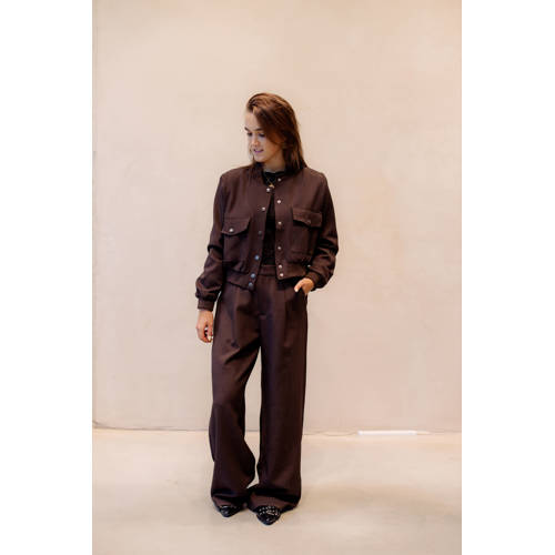 SisterS Point wide leg high waist pantalon donkerbruin afbeelding
