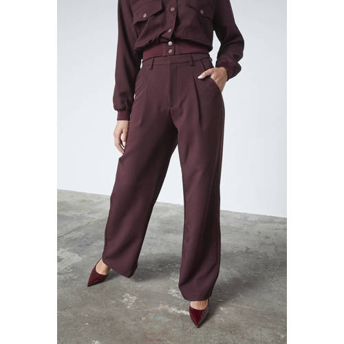 SisterS Point wide leg high waist pantalon donkerrood afbeelding