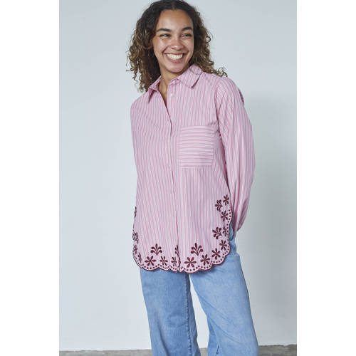 SisterS Point gestreepte blouse roze broderie afbeelding
