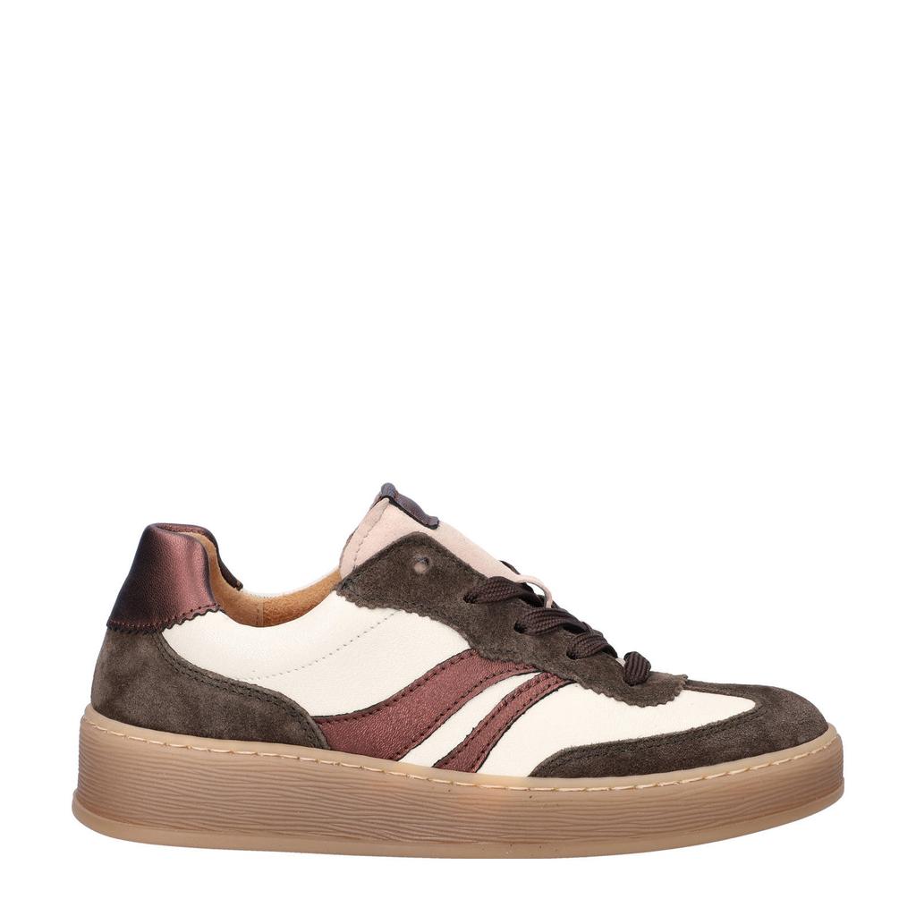 Ecru en bruine dames Gabor Comfort Optifit leren sneakers met veters