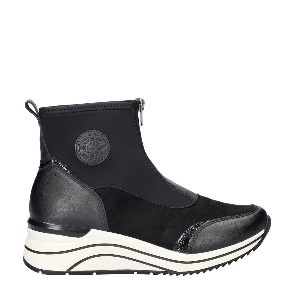 Zwarte dames Remonte Remote sneakers van textiel en imitatieleer met ritssluiting