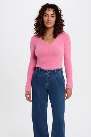 trui rib gebreid roze