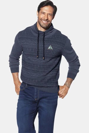 +FIT Collectie trui met ingebreid patroon donkerblauw