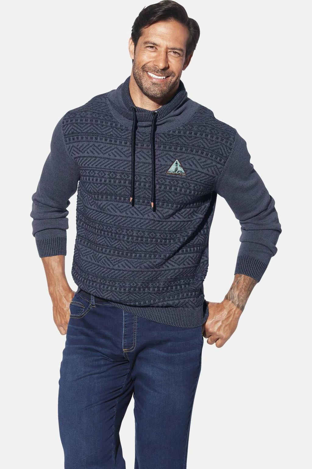 Jan Vanderstorm +FIT Collectie trui met ingebreid patroon donkerblauw