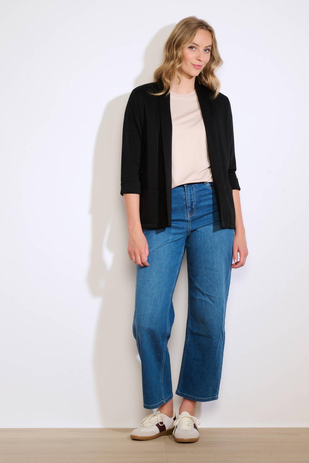Zwarte dames LOLALIZA sweatvest van polyester met effen, driekwart mouwen en reverskraag