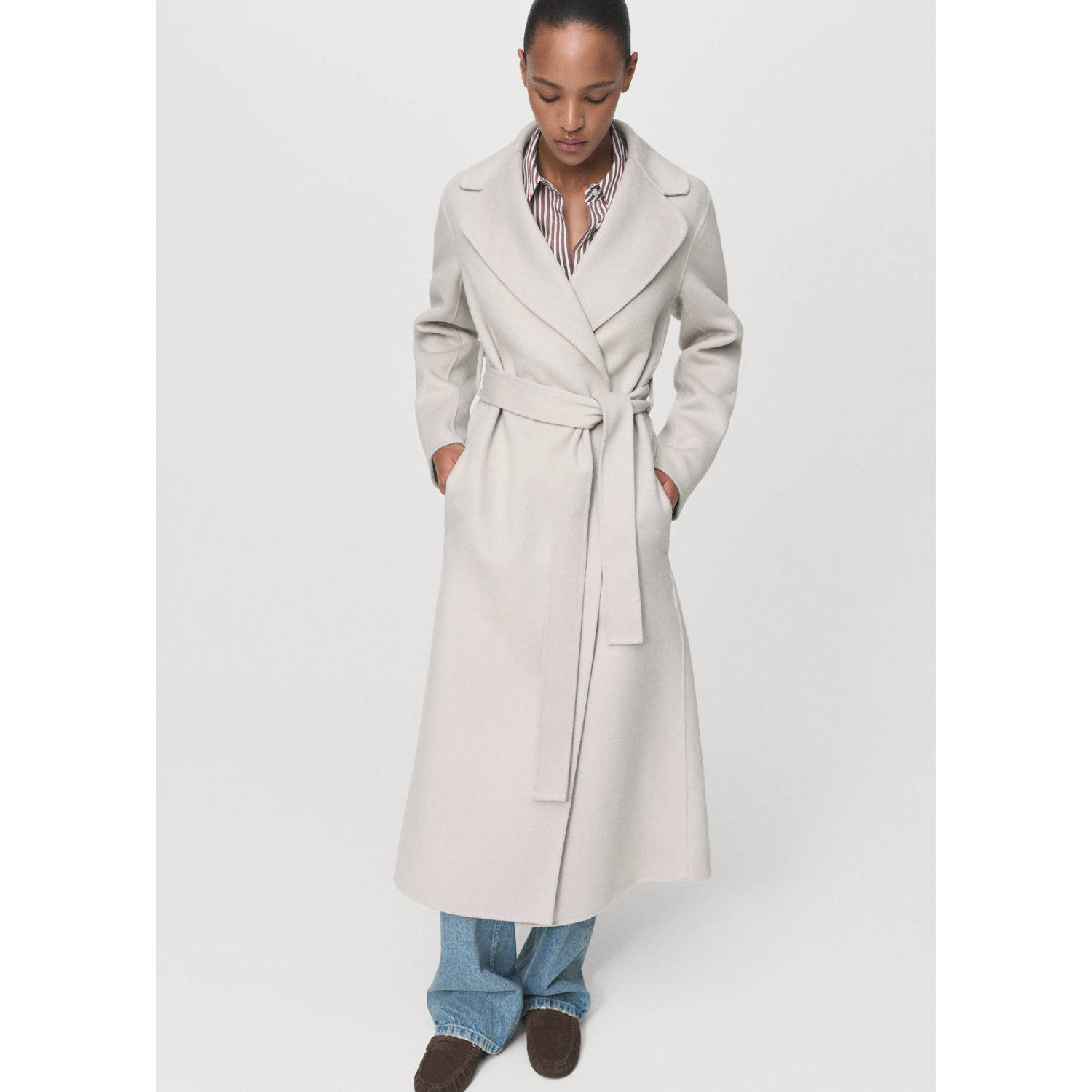Mango wollen trenchcoat taupe