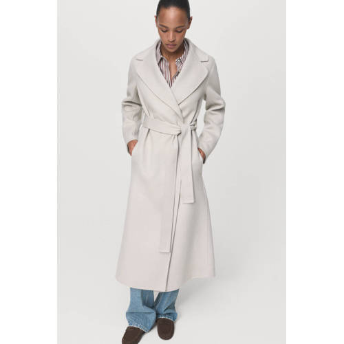 Mango wollen trenchcoat taupe afbeelding