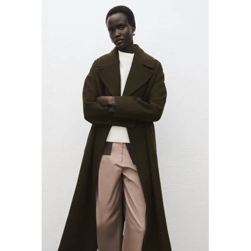 Mango wollen trenchcoat kaki afbeelding