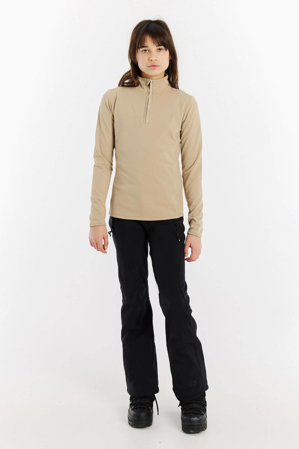 Beige meisjes Protest skipully Refabrizoy Jr. van polyester met effen, lange mouwen, opstaande kraag en halve rits