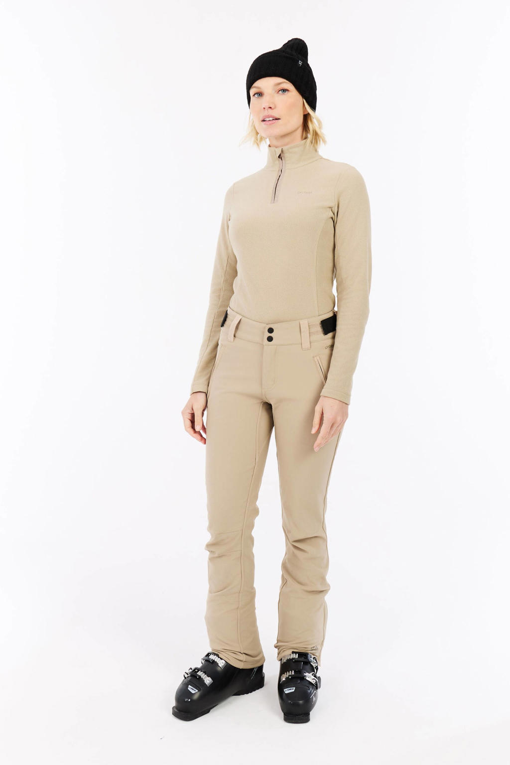 Beige dames Protest skipully PRTremutez van polyester met effen, lange mouwen, opstaande kraag en halve rits