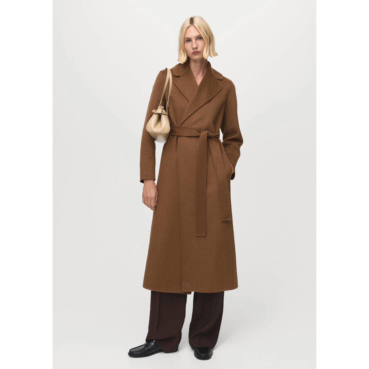 Mango wollen trenchcoat bruin
