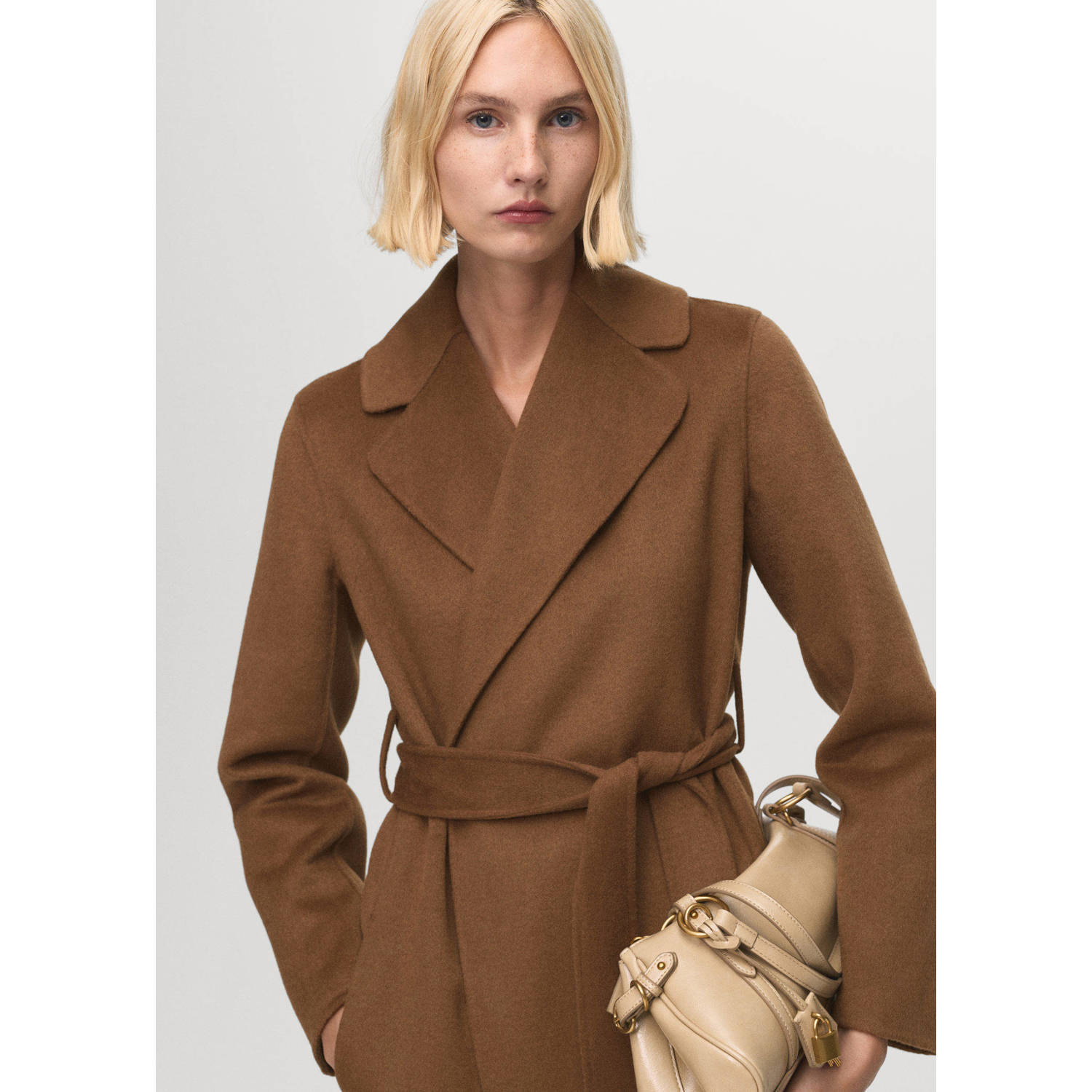 Mango wollen trenchcoat bruin