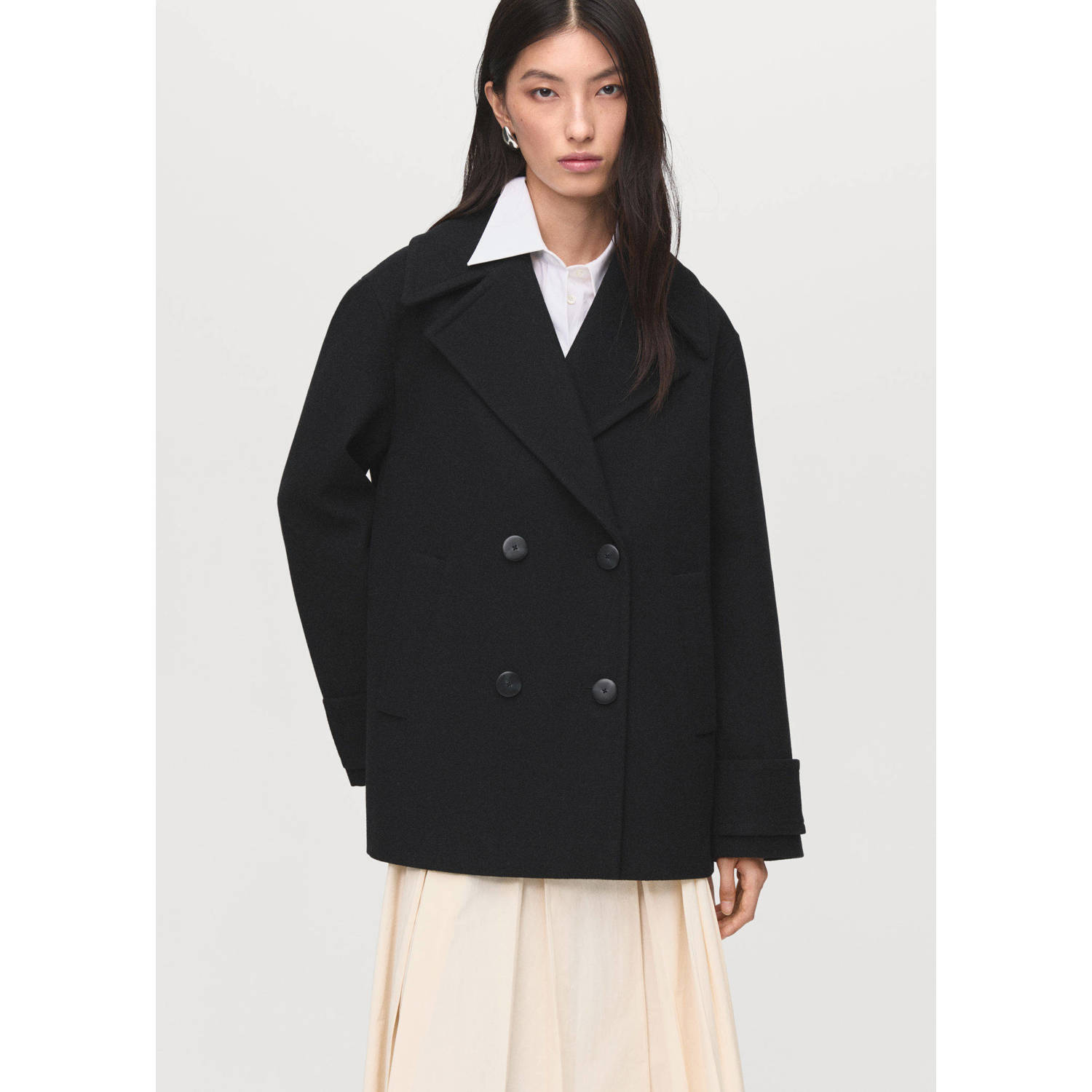 Mango wollen trenchcoat zwart
