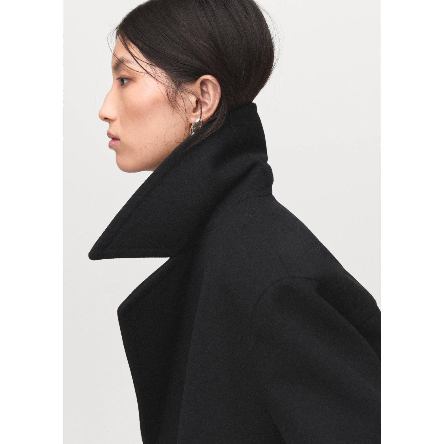 Mango wollen trenchcoat zwart