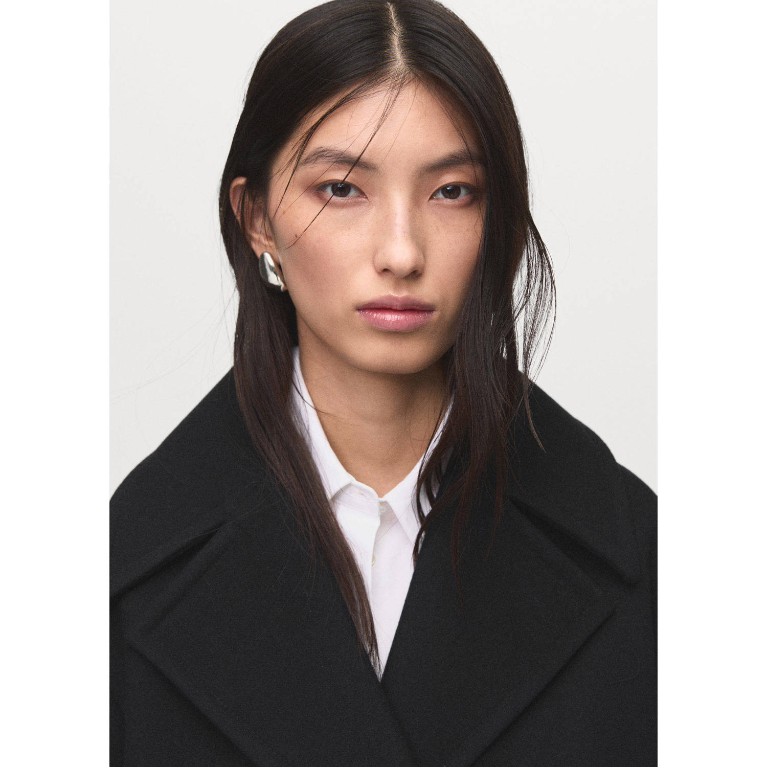 Mango wollen trenchcoat zwart