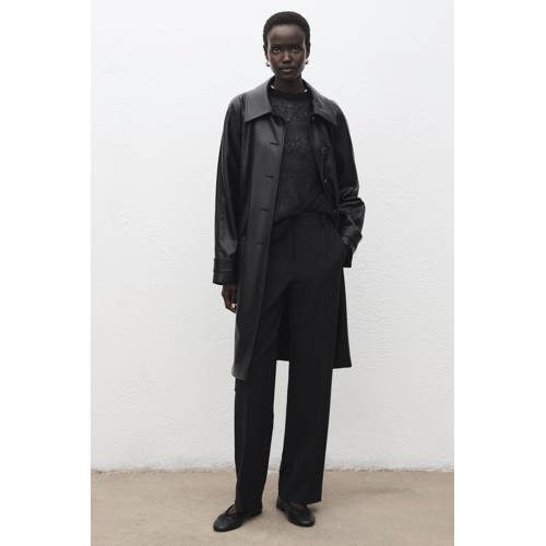 Mango imitatieleren trenchcoat zwart afbeelding