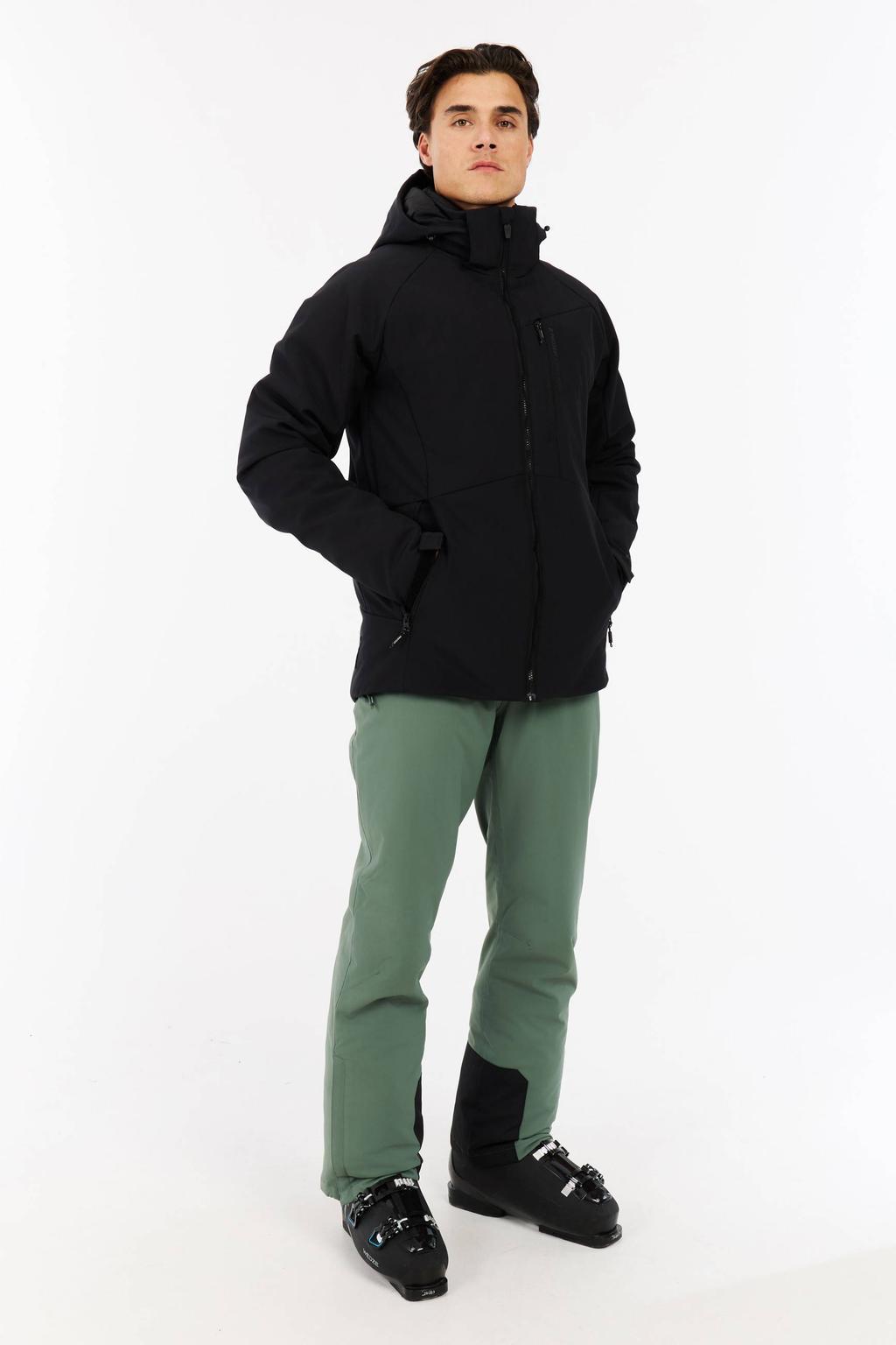 Zwarte heren Protest softshell ski-jas PRTAkas met effen, capuchon en rits wind- en waterdicht