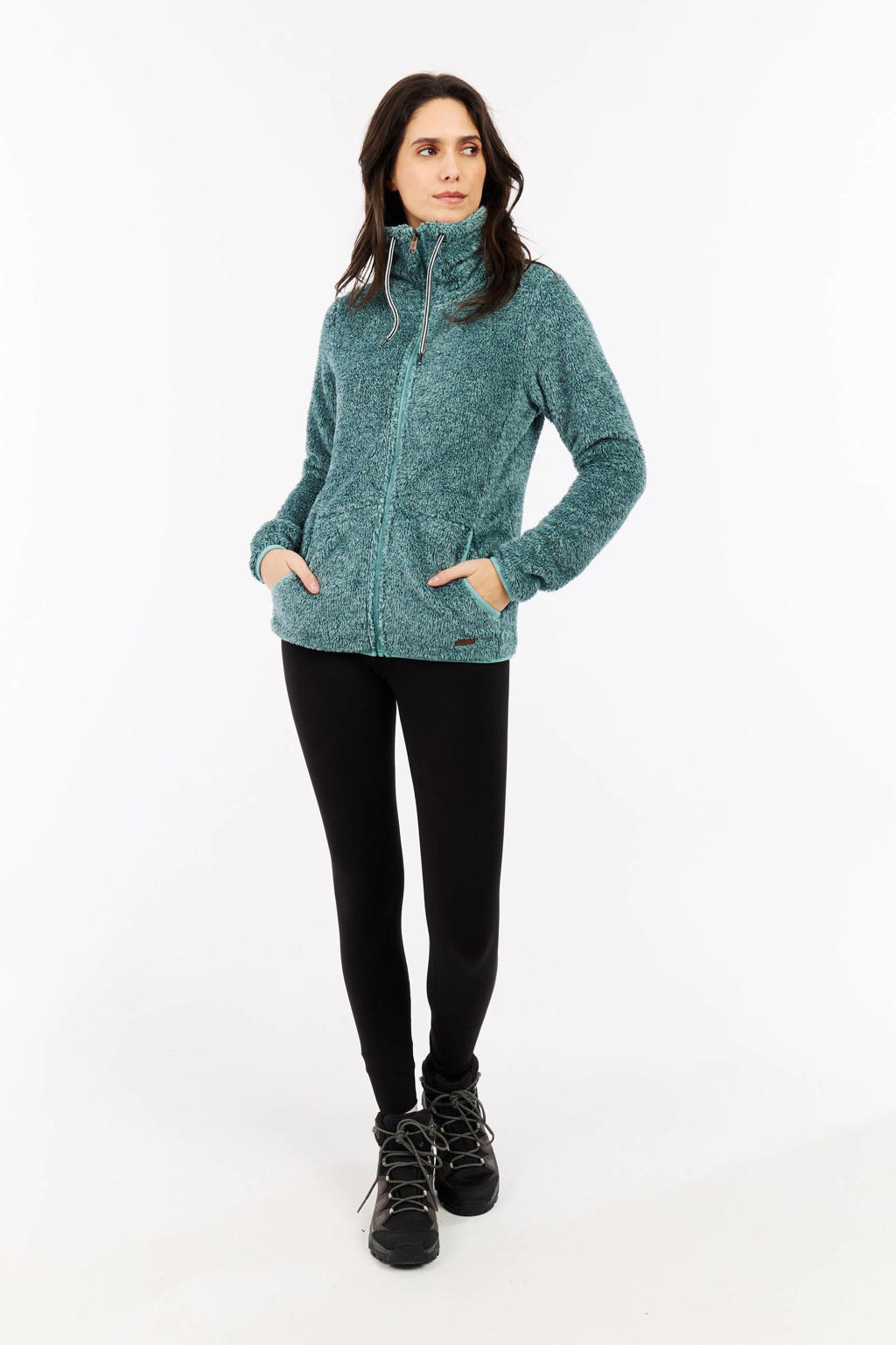 Grijsblauwe dames Protest fleece vest PRTAdele blauw met effen, lange mouwen, opstaande kraag en ritssluiting