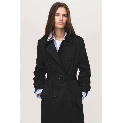 Mango trenchcoat zwart afbeelding