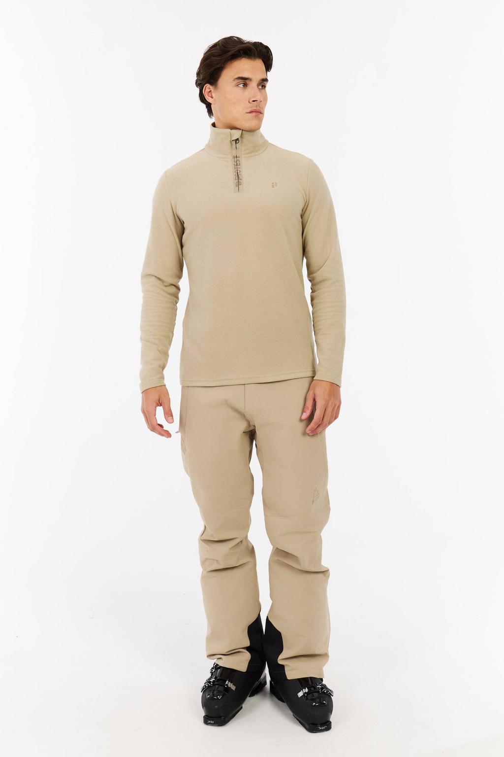 Beige heren Protest skipully PRTReperfecto van fleece met effen, lange mouwen, opstaande kraag en halve rits
