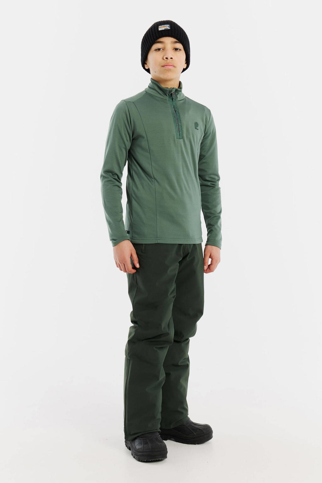Groene jongens Protest skipuly Rewill Jr. van polyester met effen, lange mouwen, opstaande kraag en halve rits