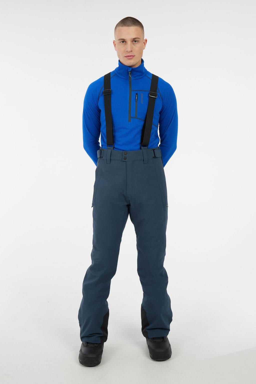 Blauwe heren Protest skibroek PRTRowens van polyester met rits- en drukknoopsluiting en effen