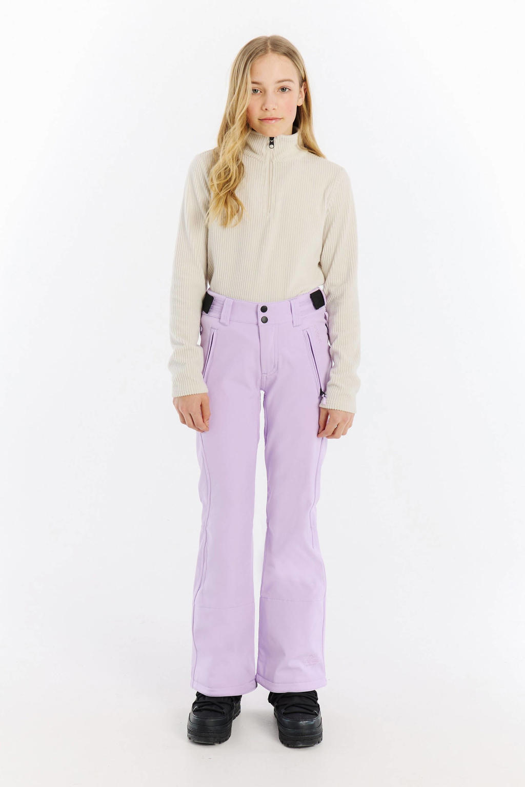 Lilakleurige meisjes Protest skibroek RELOLE JR van polyester met regular fit, rits- en drukknoopsluiting en effen