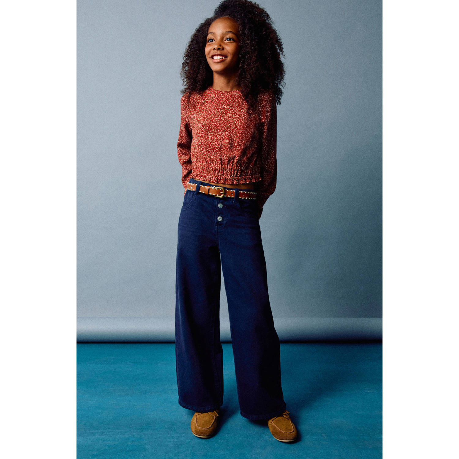 Mango Kids wide leg casual broek donkerblauw