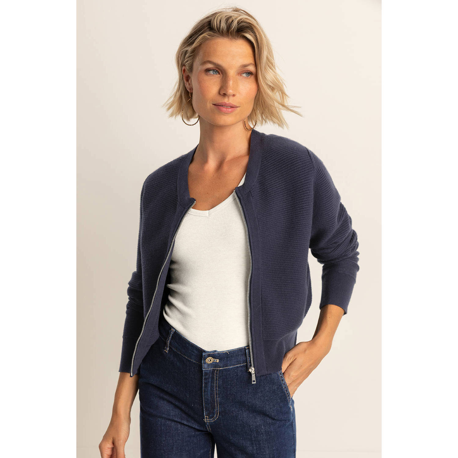 Expresso cardigan donkerblauw rib gebreid
