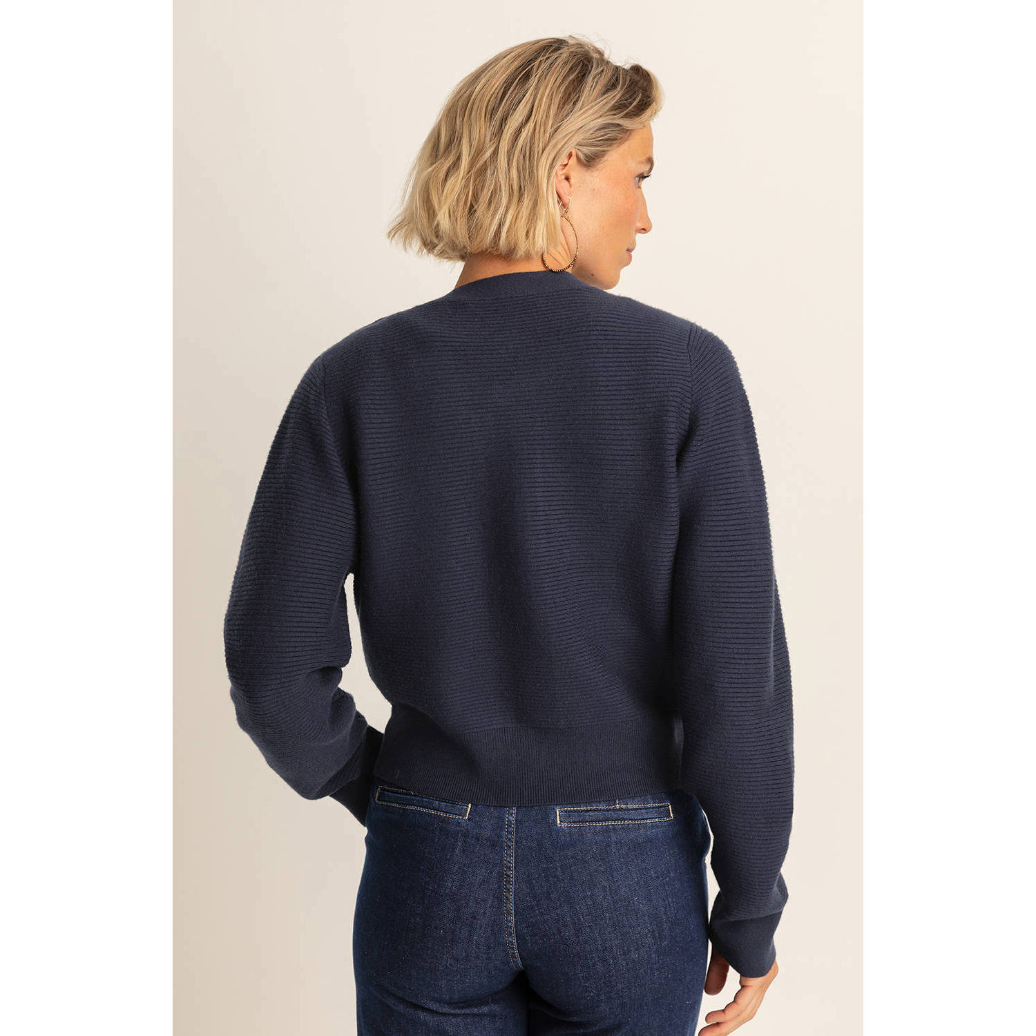 Expresso cardigan donkerblauw rib gebreid