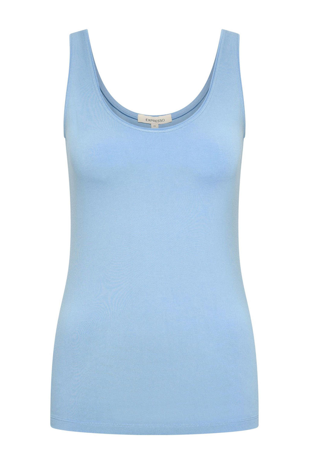 Lichtblauwe dames Expresso mouwloze top van viscose met effen en ronde hals