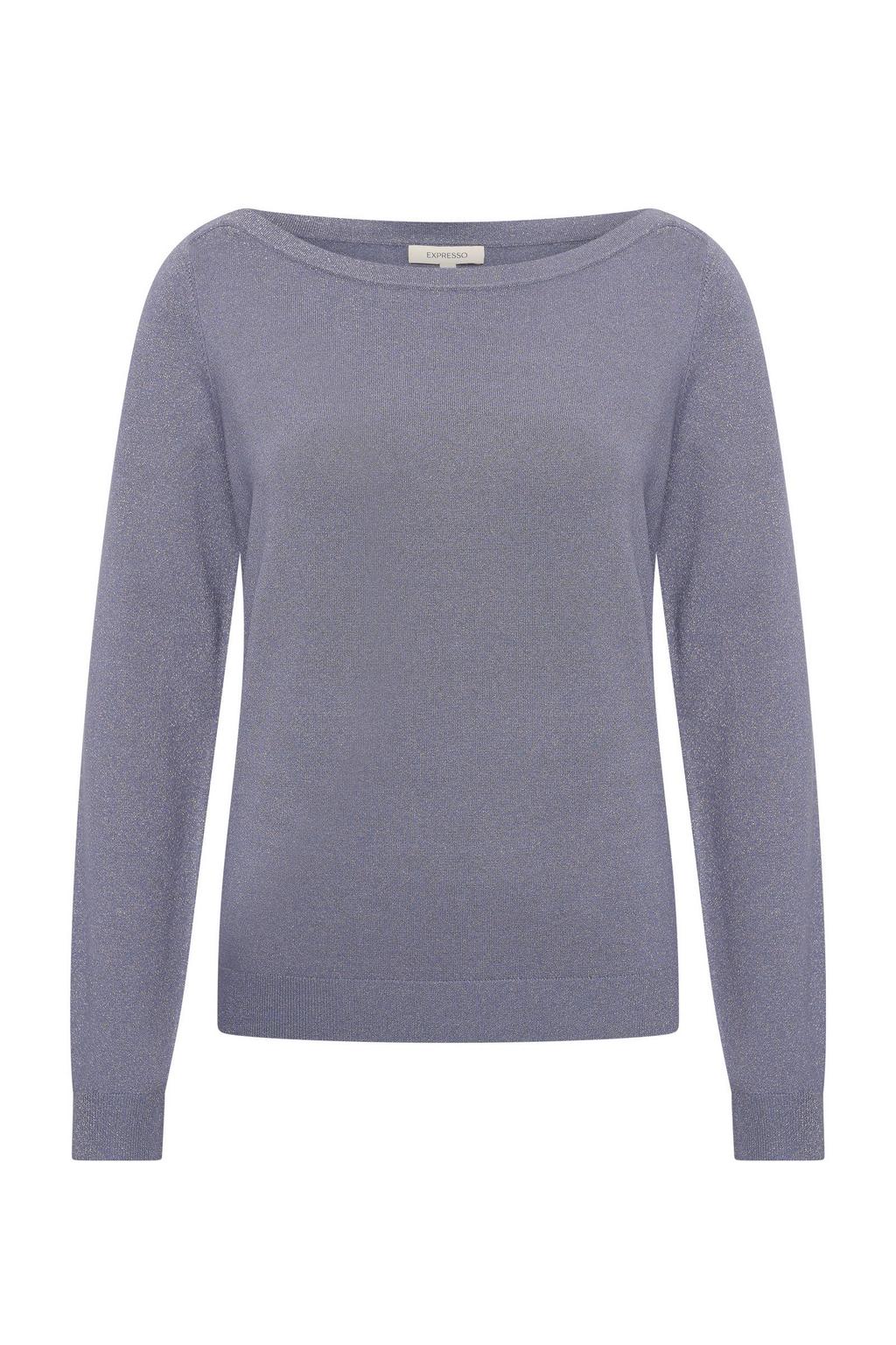 Grijsblauwe dames Expresso gebreide trui blauw van viscose met effen, lange mouwen en boothals