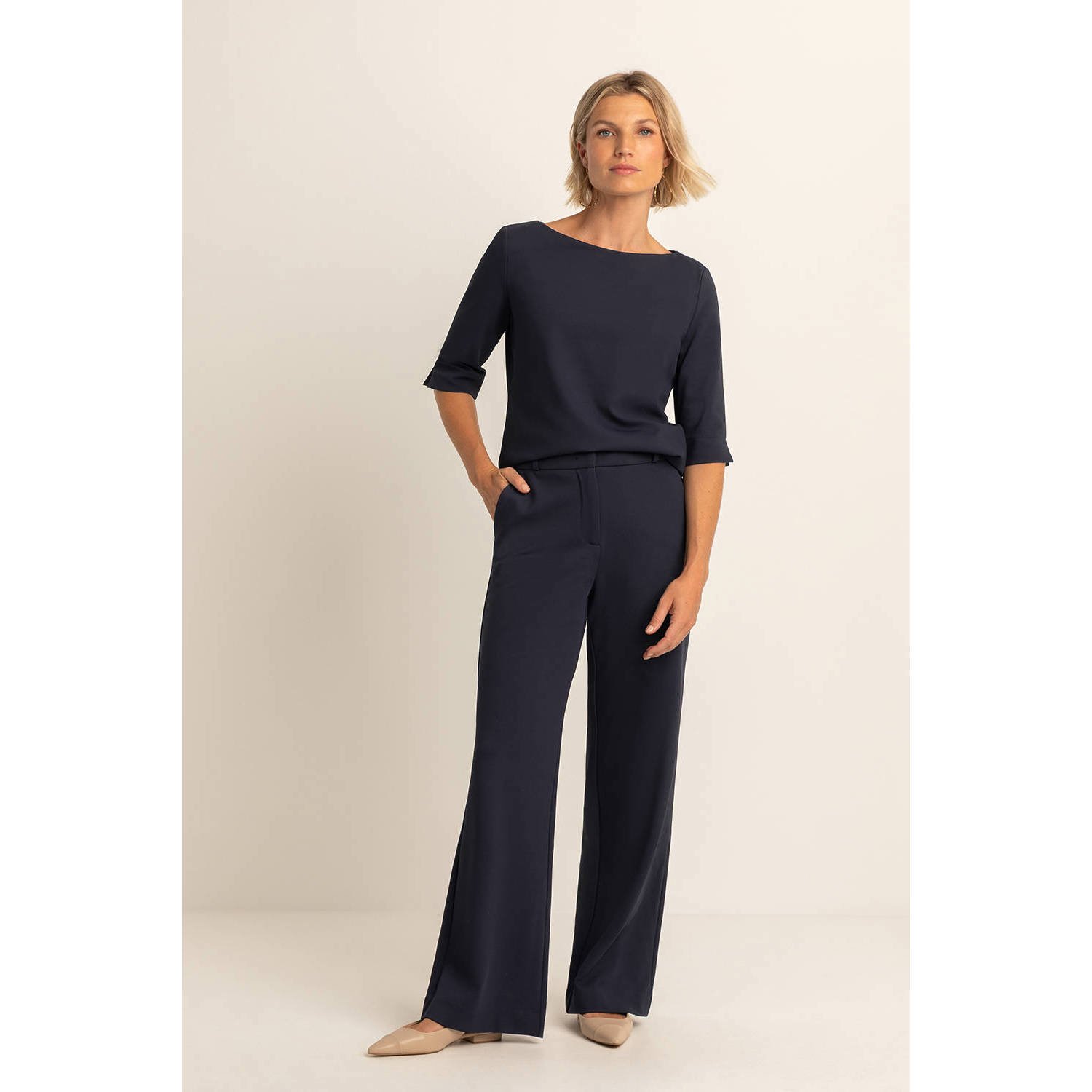 Expresso straight high waist broek donkerblauw