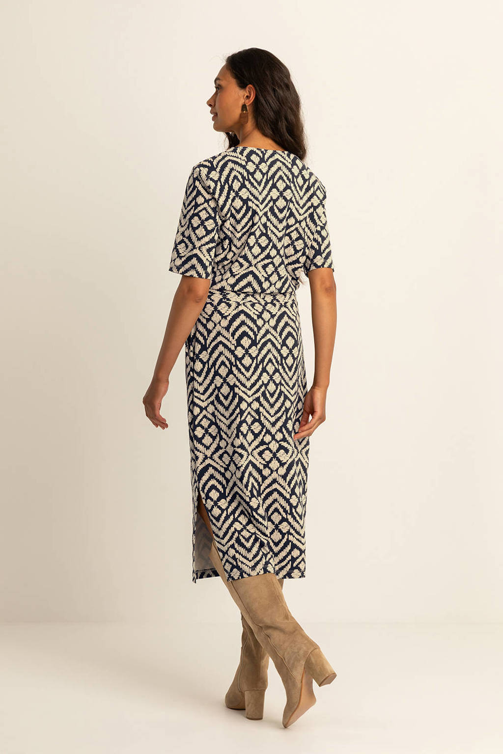 Expresso travelstof midi jurk beige wehkamp