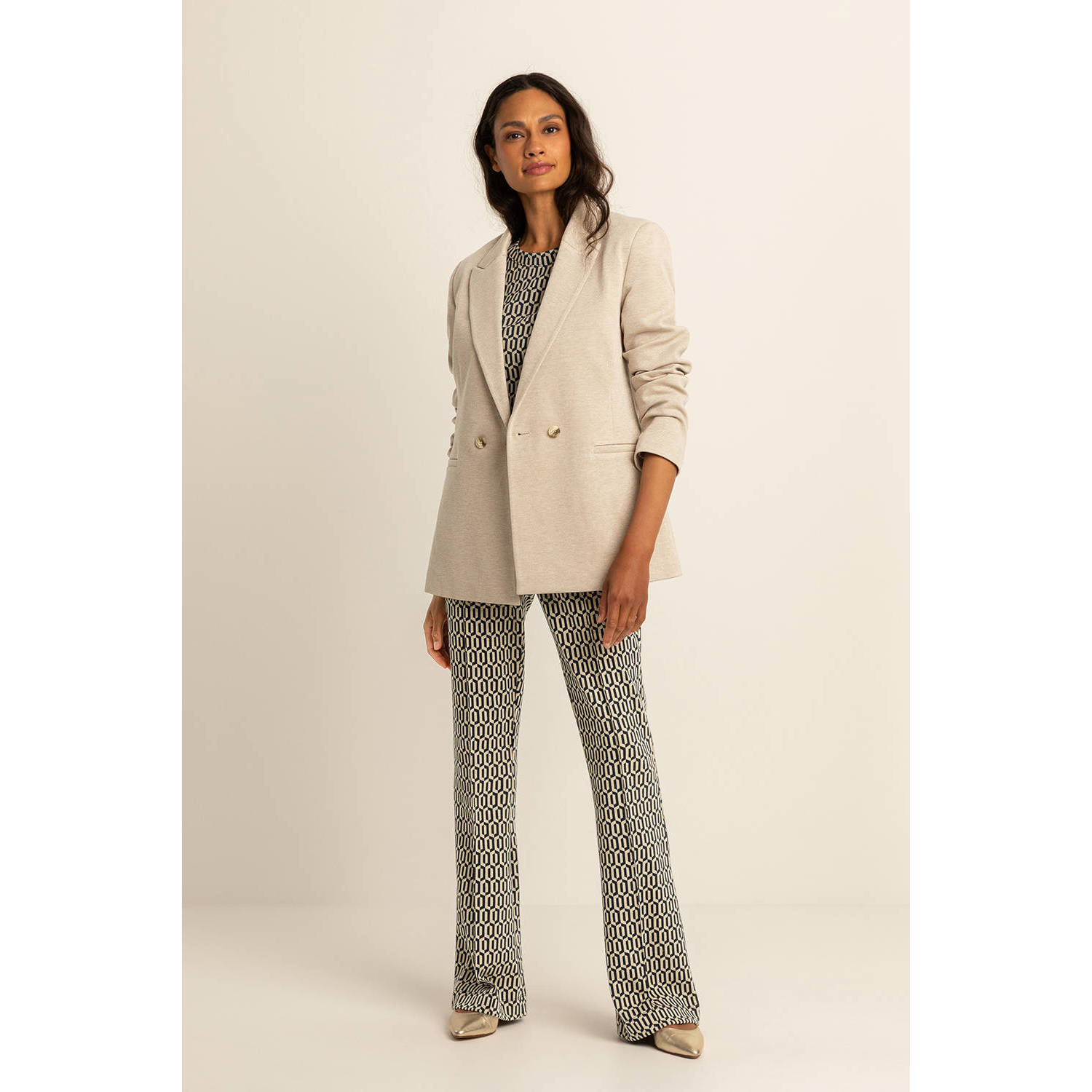 Expresso jersey flared regular waist flared broek zwart