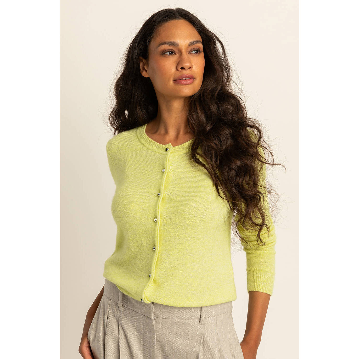 Expresso wollen gebreid vest limegroen