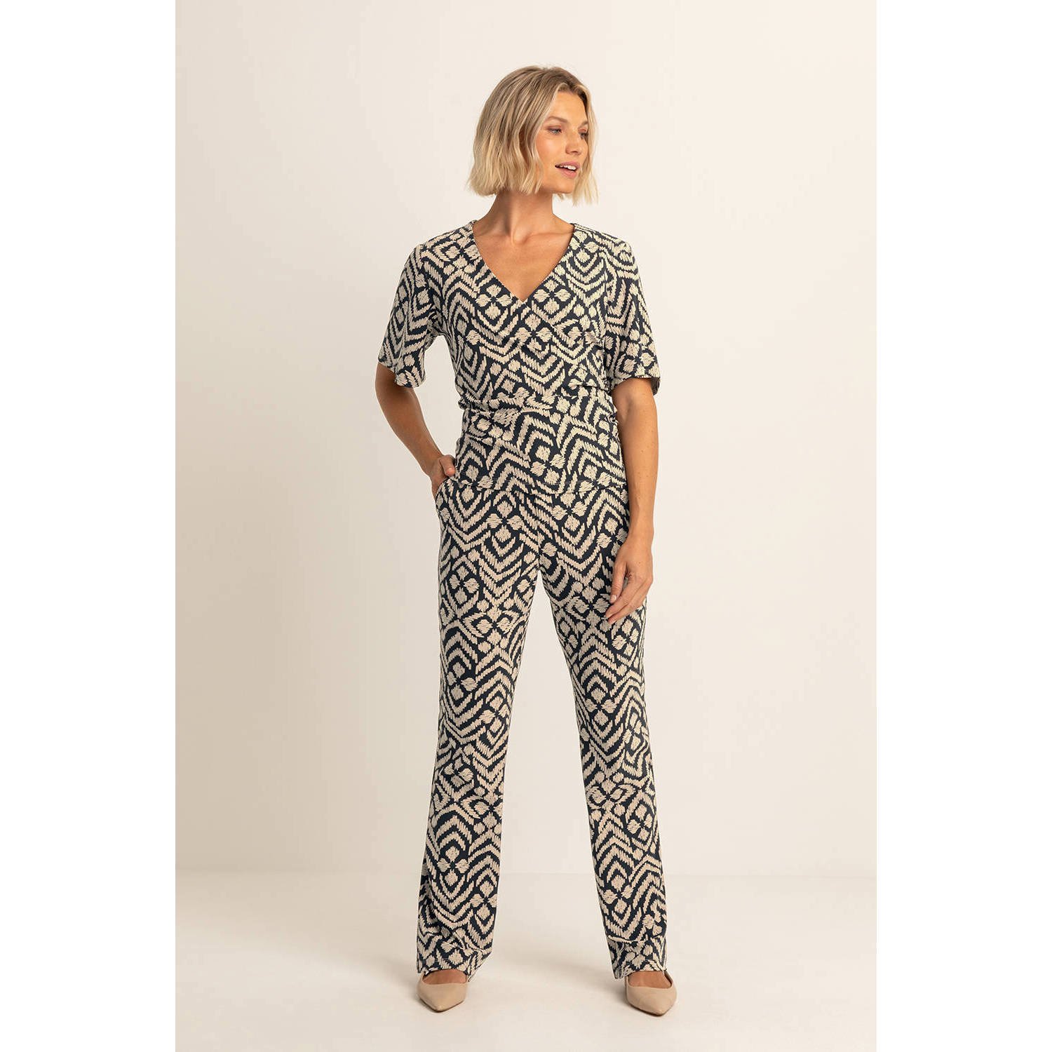 Expresso travelstof flared high waist flared broek donkerblauw