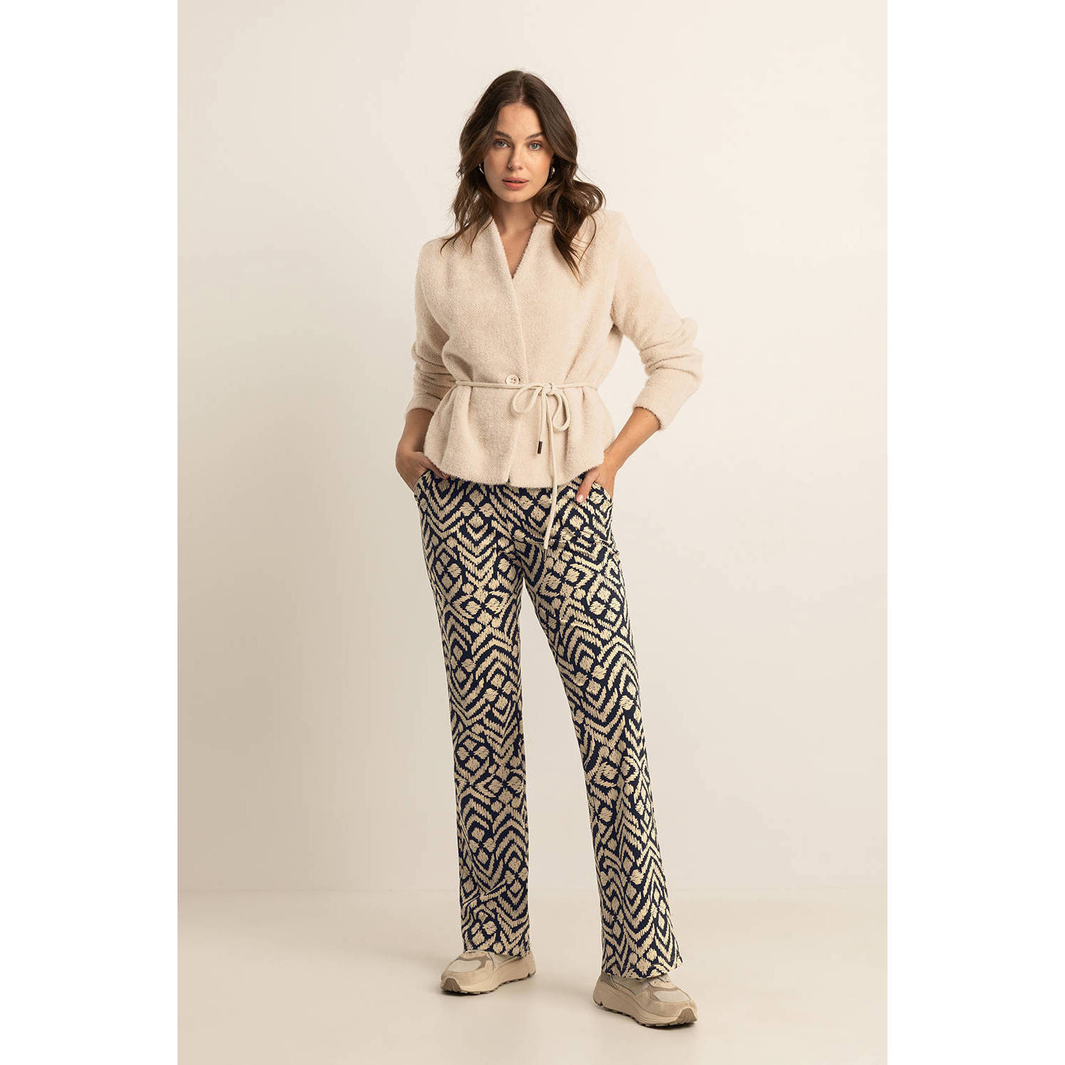 Expresso travelstof flared high waist flared broek donkerblauw