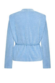 thumbnail: Lichtblauwe dames Expresso gebreid vest met effen, lange mouwen, V-hals en knoopsluiting