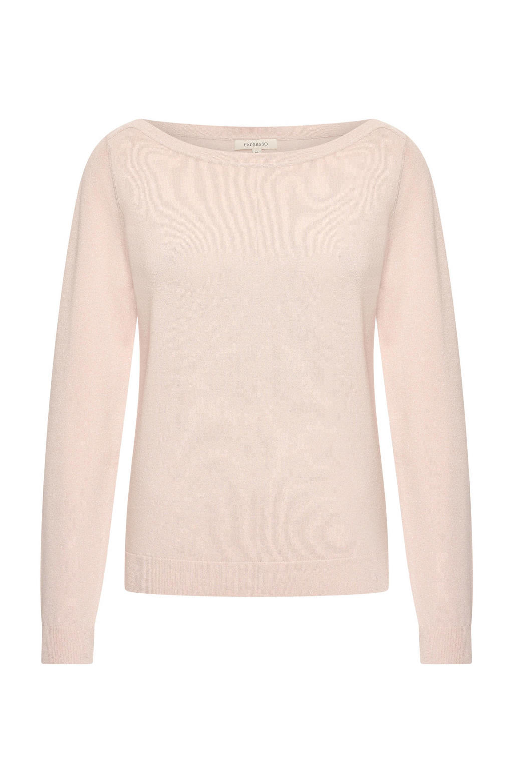 Lichtroze dames Expresso gebreide trui van viscose met effen, lange mouwen en boothals