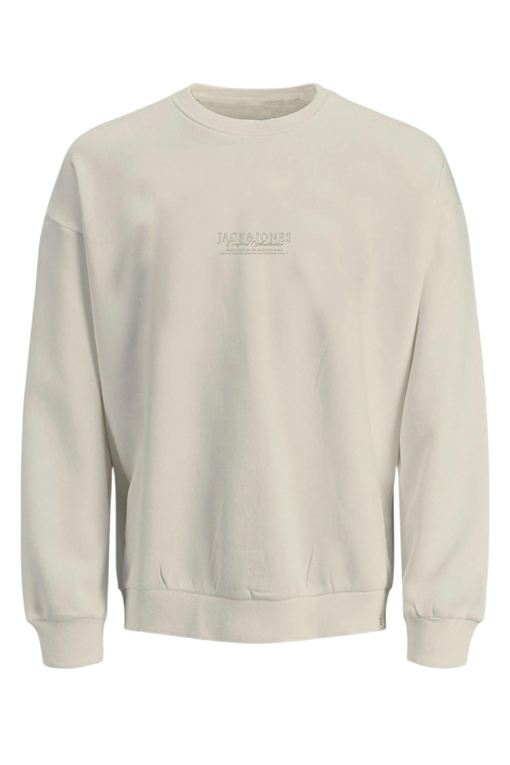 Ecru jongens JACK & JONES JUNIOR sweater met backprint, lange mouwen, ronde hals en geribde boorden