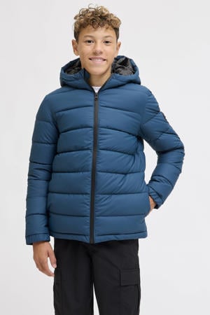 gewatteerde jas gebreid blauw