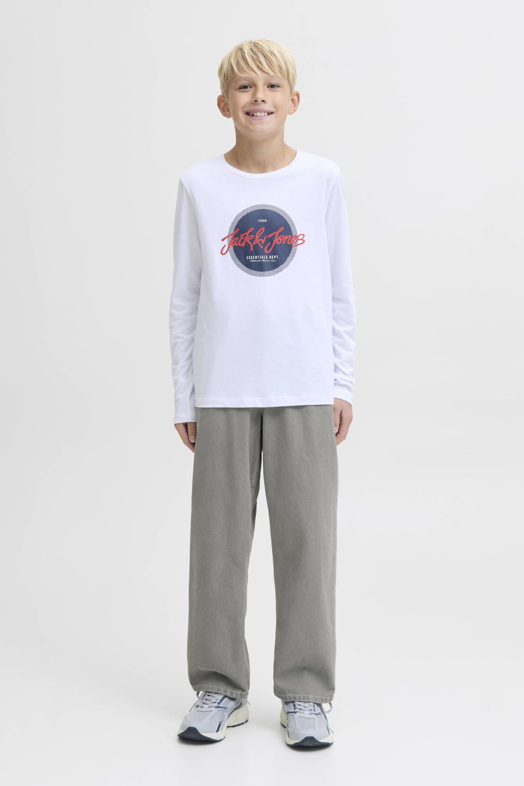Grey denim jongens JACK & JONES JUNIOR high waist loose fit jeans van stretchdenim met effen