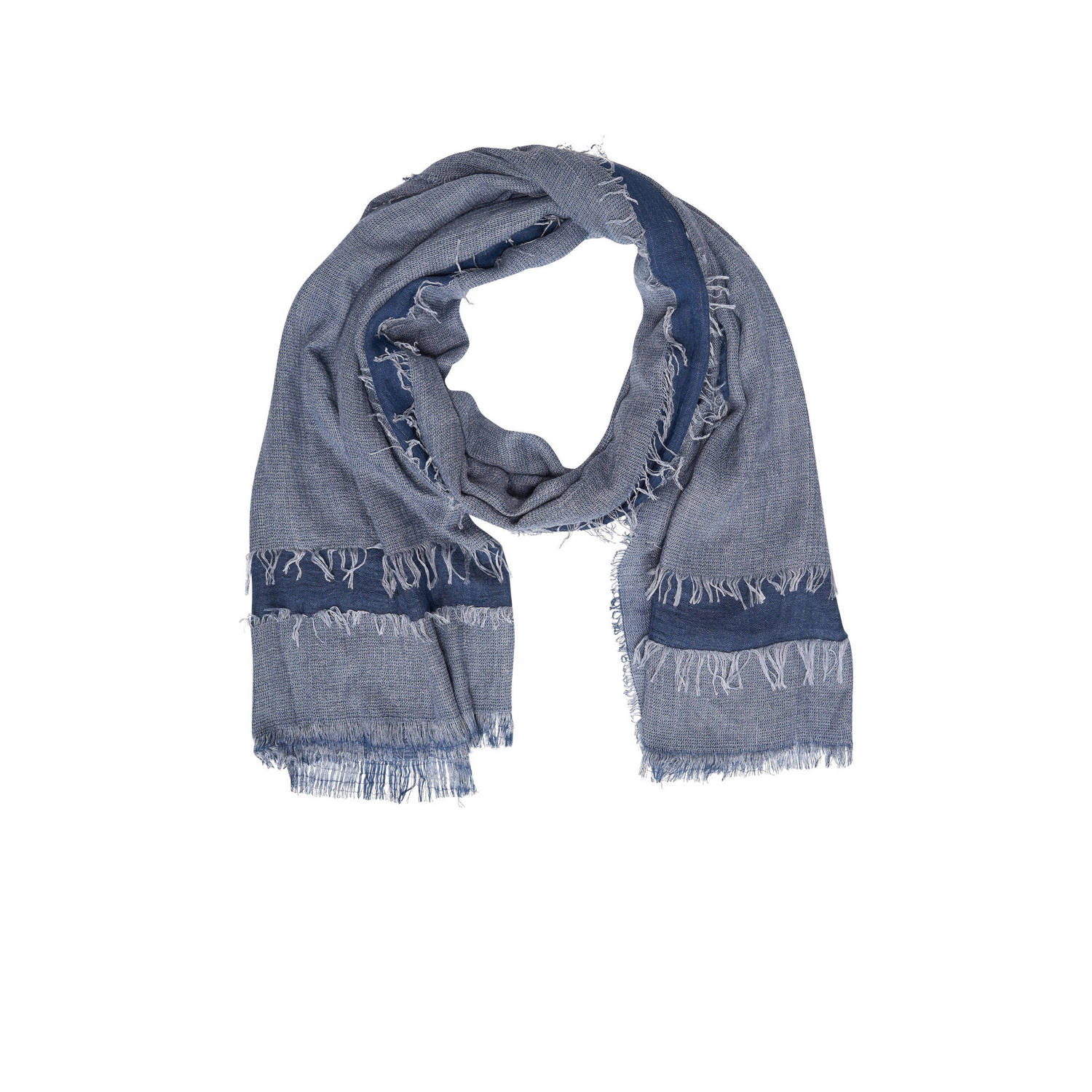 Expresso sjaal met franjes blauw