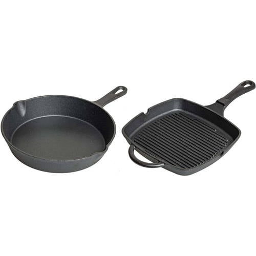 Blackwell Pannenset Gietijzer - Koekenpan ø 25 cm & Grillpan 23 x 23 cm - zonder anti-aanbaklaag 2-Delig afbeelding