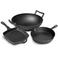 Blackwell Pannenset Gietijzer 3-Delig Grillpan 23 x 23 cm, Koekenpan ø 25 cm & Wok ø 32 cm - geschikt voor alle warmtebronnen - zonder anti-aanbaklaag