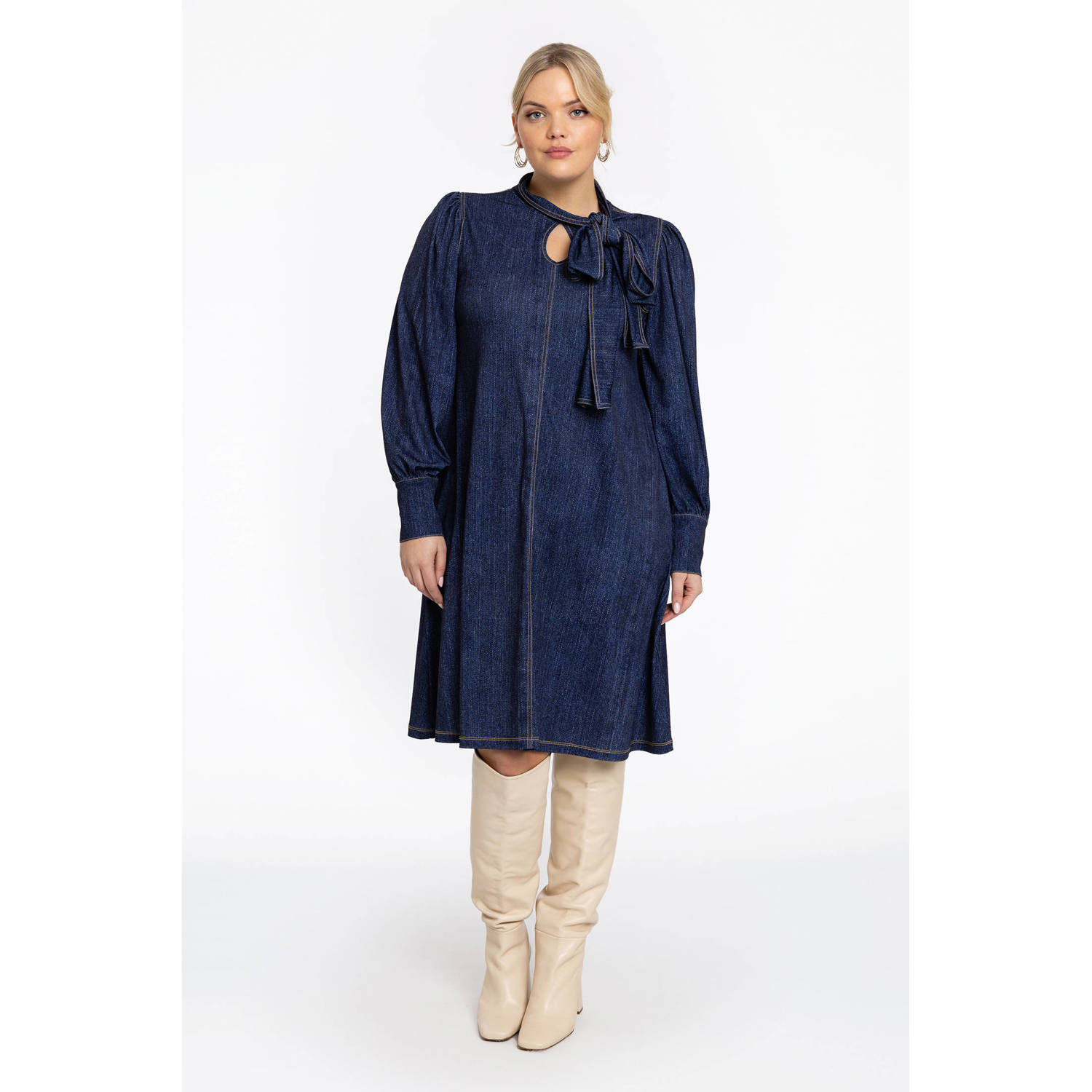 YOEK A-lijn jurk dark blue denim