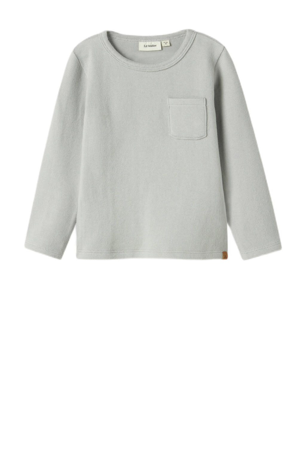 Grijze jongens LIL' ATELIER MINI longsleeve van stretchkatoen met effen, lange mouwen en ronde hals