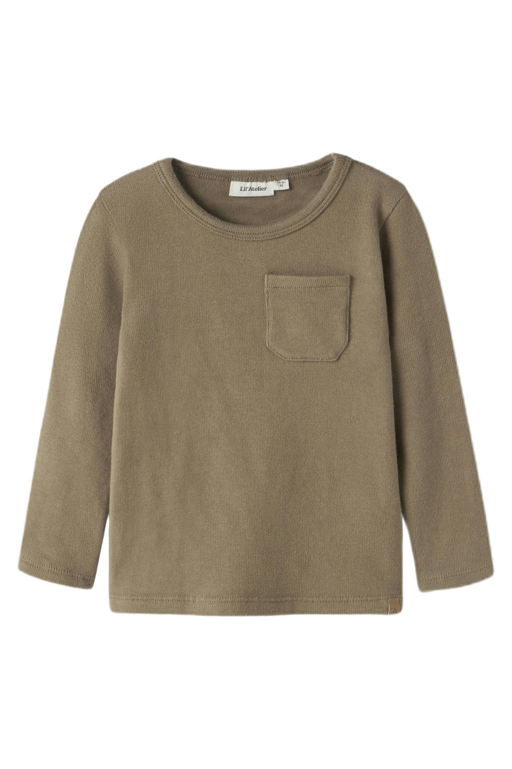 Bruine jongens LIL' ATELIER MINI longsleeve van stretchkatoen met effen, lange mouwen en ronde hals