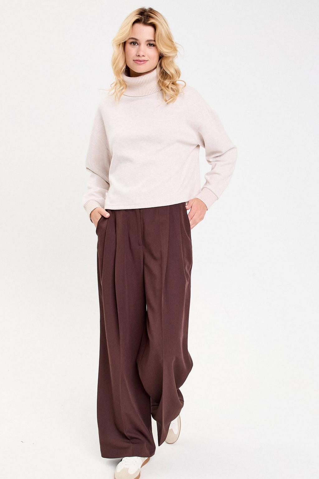 Zandkleurige dames Cache Cache coltrui van polyester met effen en lange mouwen
